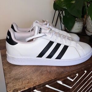 Adidas Grand Court Mens White Black Sneakers Shoes Size 12 Cloudfoam Comfort